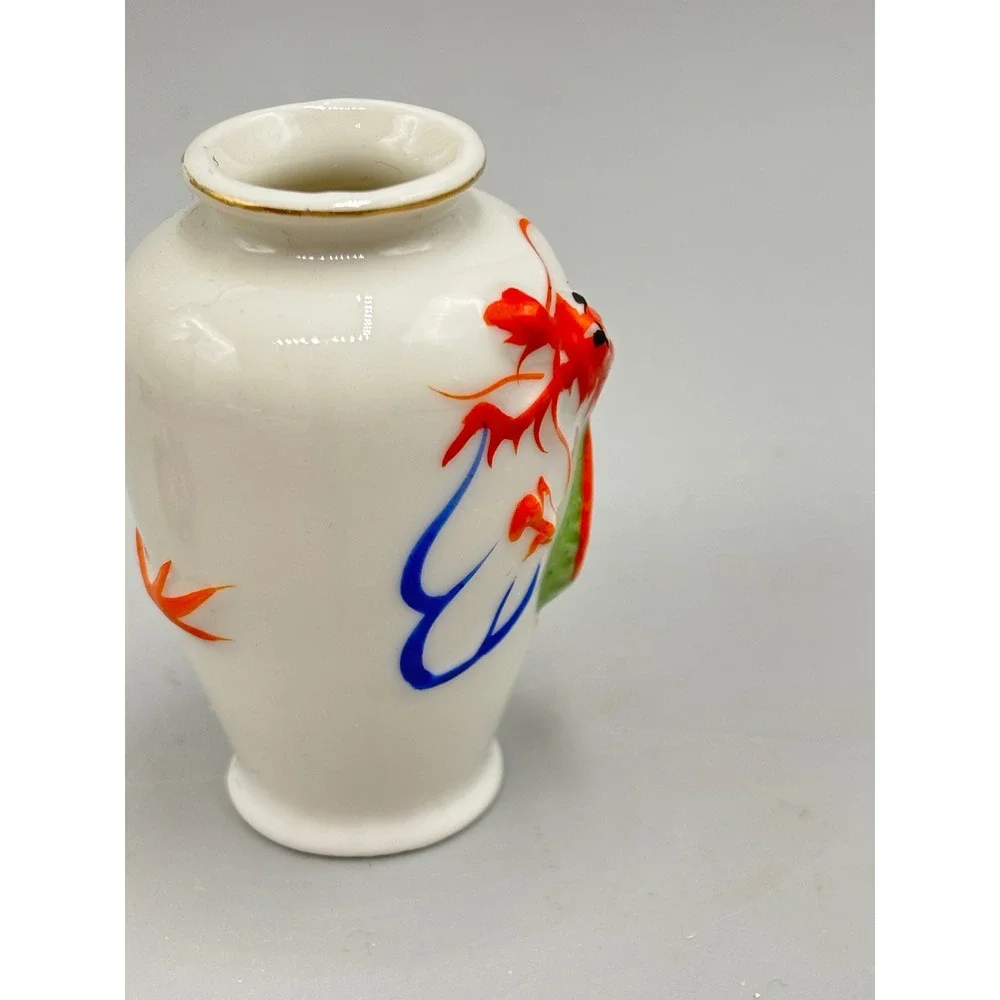 Vintage K.L. Japan Miniature Porcelain Dragon Bud Vase Urn Relief 2.5